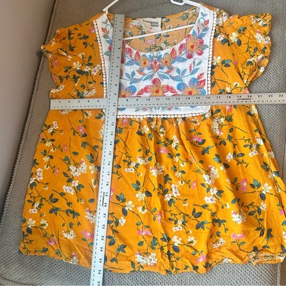 Savanna Jane Women's Top Blouse 2X Embroidered Floral Yellow Flowy Whimsical - Picture 8 of 8